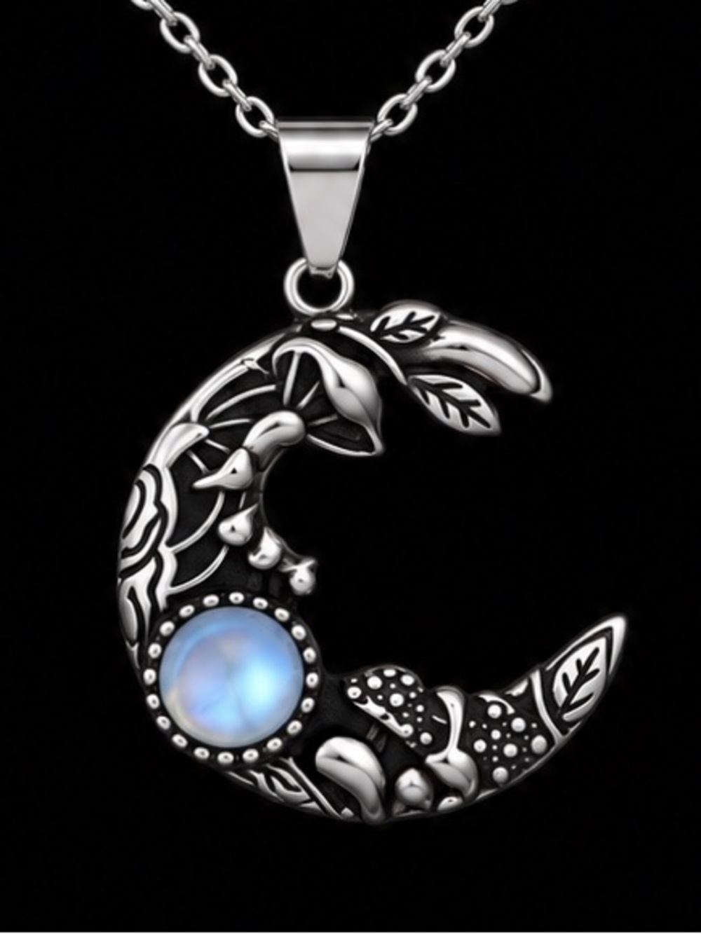 “Mushrooms on the Moonstone Moon” Toadstool Fungi Troop Cluster Cradle Necklace